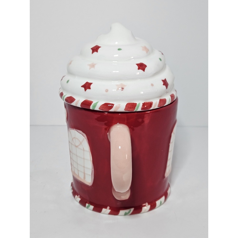 Christmas Cafe Lidded Mug 3D Whipped Cream Ceramic Holiday‎ Cocoa Cup Coffee Tea - Picture 2 of 7